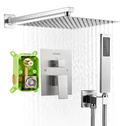 Front. VEVOR - Shower Faucet Set, Rainfall Bathroom Shower System with 10-Inch Square Rain Shower Head and Handheld Spray - Brushed Nickel.