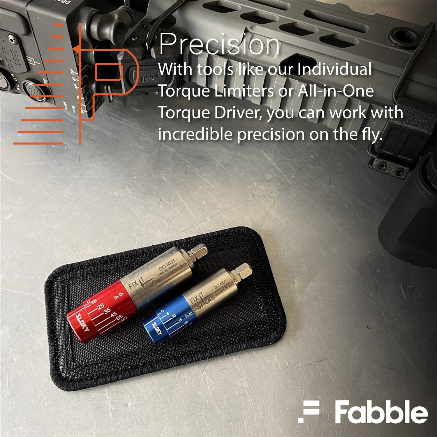 DB  
TRACT 9000 02/21 DA  

Precision  
With tools like our Individual Torque Limiters or All-in-One Torque Driver, you can work with incredible precision on the fly.  

DO NOT - to use FIXIT IT NOT DO 15 in-lb FIX IT 25 35 o STICKS -45 55 65 DE 13-10 SLOKY 15 SLOKY  

F Fabble