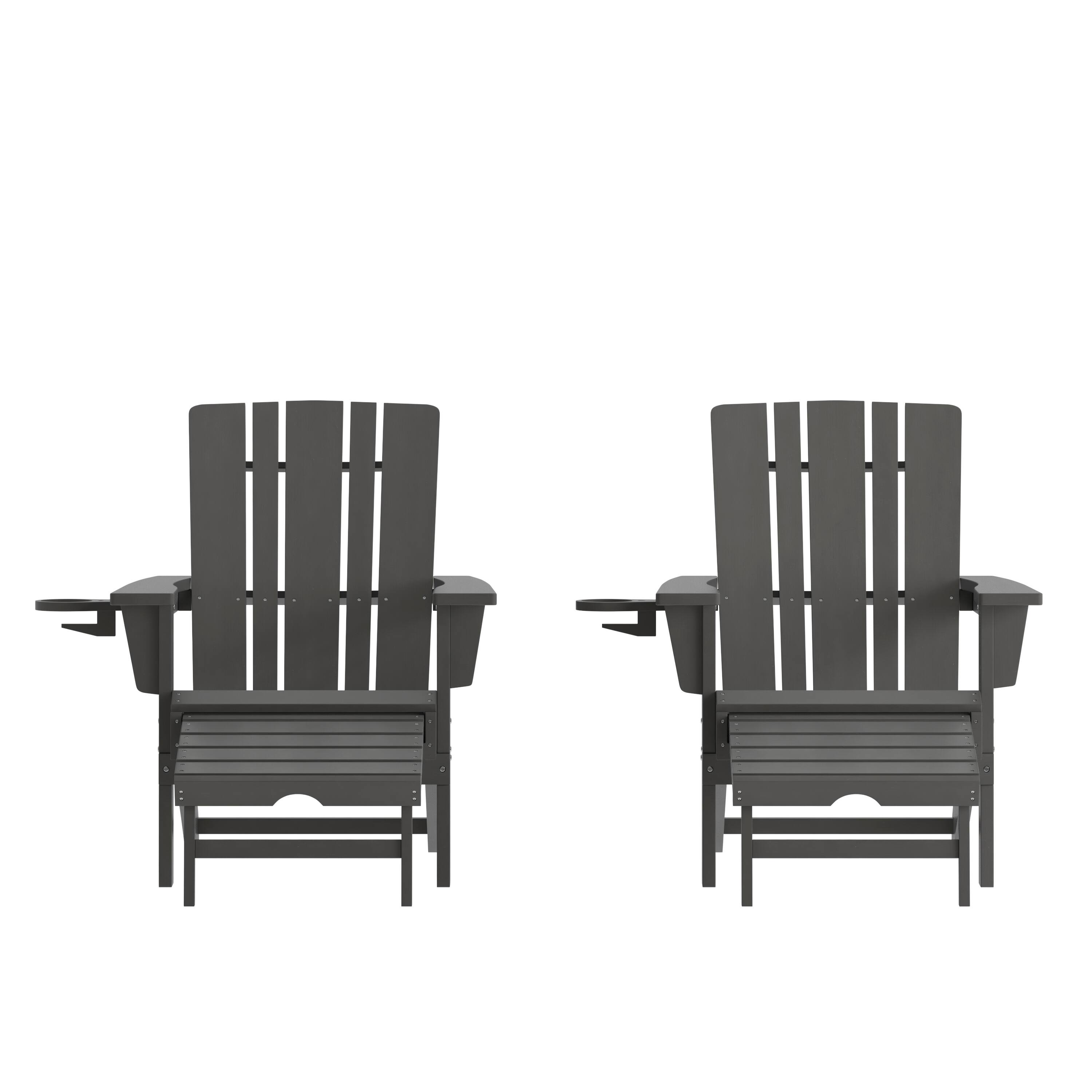 Emma + Oliver - Haley Set of 2 Adirondack Chairs with Cup Holders and Pull Out Ottoman, All-Weather HDPE Indoor/Outdoor Lounge Chairs - Gray price history on PriceWatchPro