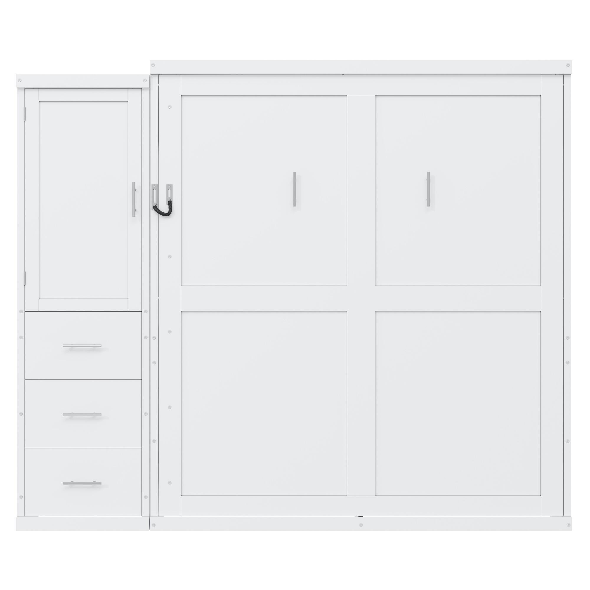 Alt View 2. Whisen - Queen Size Murphy Bed with Wardrobe and Drawers, Space-Saving Folding Bed for Guest Room and Small Spaces - White.