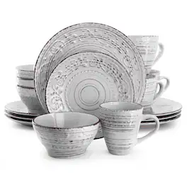 Elama - Malibu Calcite 16-Piece Dinnerware Set - Light Gray