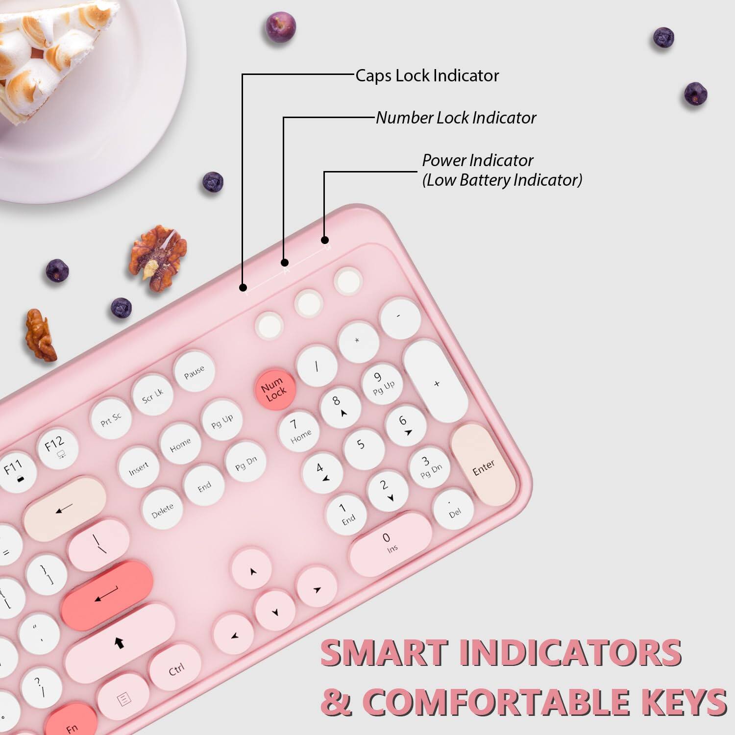 Empire DigiLabs Wireless Cute Colorful Typewriter Retro Round Keycaps ...
