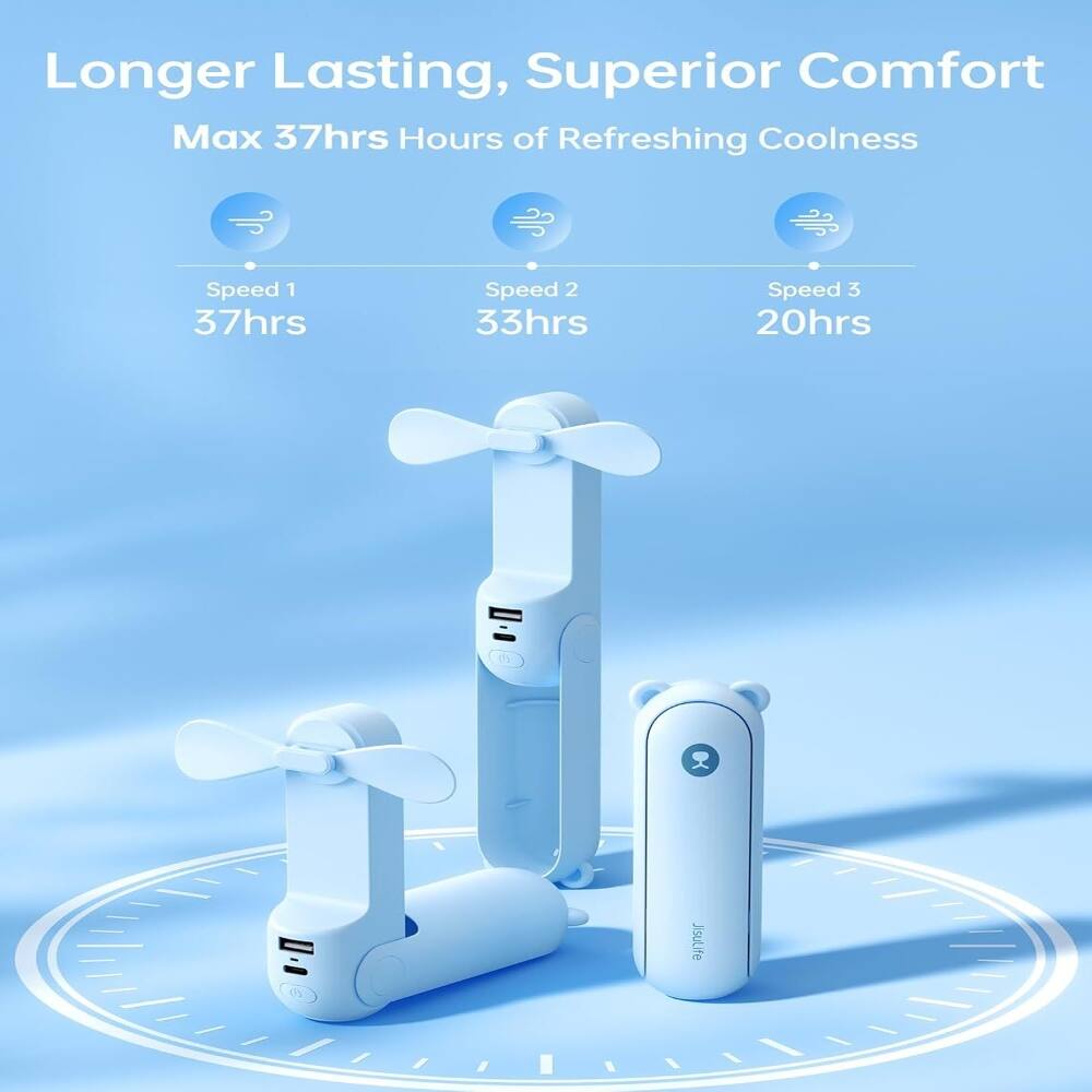 Longer Lasting, Superior Comfort  
Max 37hrs Hours of Refreshing Coolness  
Speed 1: 37hrs  
Speed 2: 33hrs  
Speed 3: 20hrs  
E Os JisuLife