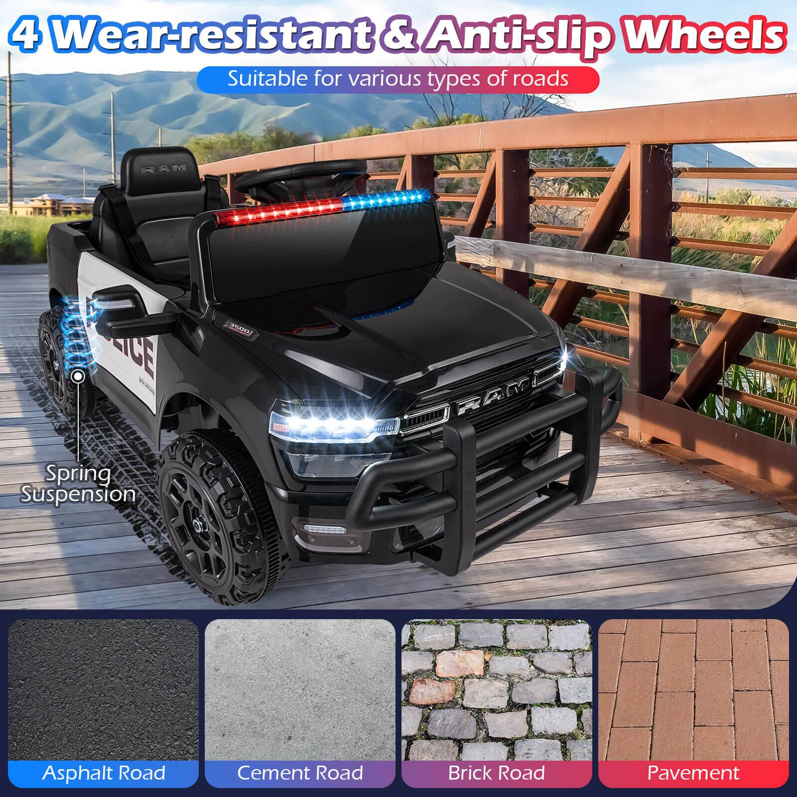 4 Wear-resistant & Anti-slip Wheels  
Suitable for various types of roads  

- Asphalt Road  
- Cement Road  
- Brick Road  
- Pavement  

Spring Suspension