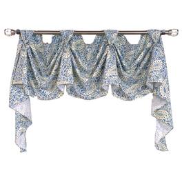 RLF Home - Paisley Verveine 3-S Victory 100% Cotton Tab Top Swag Window Curtain 54" x 25" - Blue