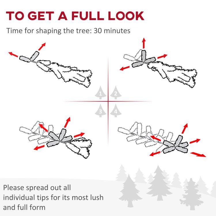 TO GET A FULL LOOK  
Time for shaping the tree: 30 minutes  

1  
2  
3  
4  

Please spread out all individual tips for its most lush and full form