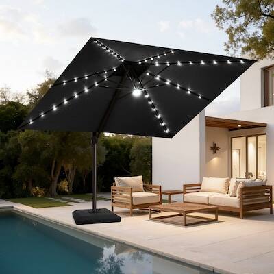 Alt View 6. Crestlive Products - Crestlive Products 11x11ft Aluminum Cantilever Patio Umbrella with Lights with Base - Black.