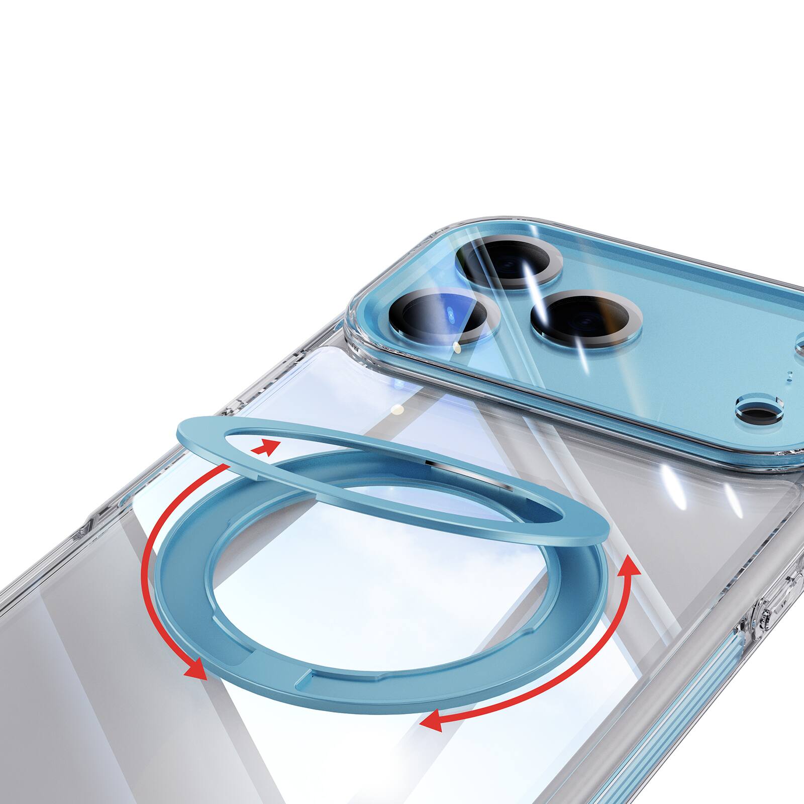 Alt View 2. Dteck - Magnetic Clear Phone Case for Apple iPhone 17 Pro with Metal Rotating Kickstand,Shockproof PC+TPU Slim Transparent Cover - Blue.