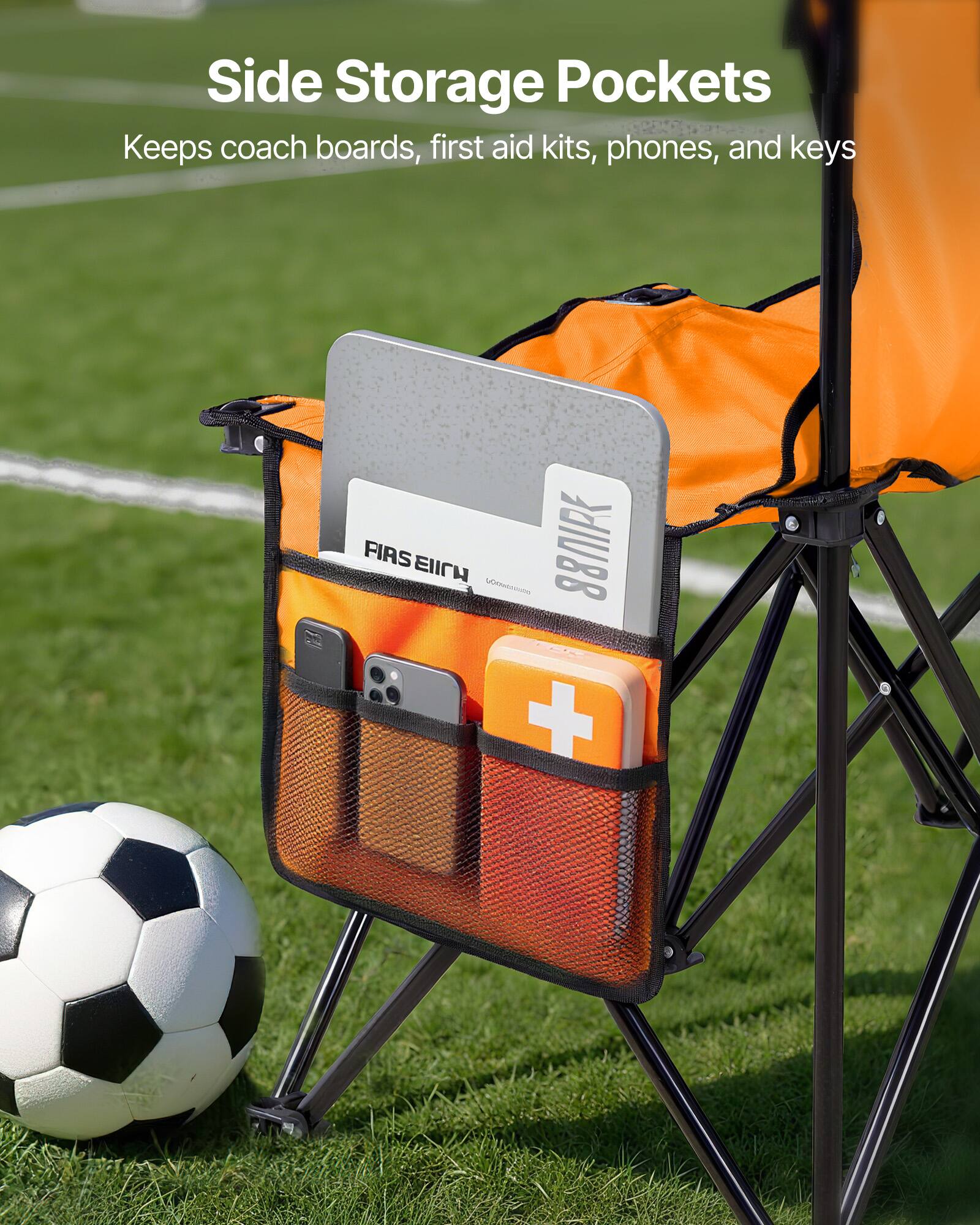 Side Storage Pockets  
Keeps coach boards, first aid kits, phones, and keys