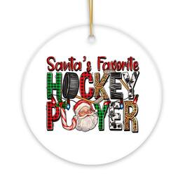 OrnamentallyYou - Santas Favorite Hockey Player Christmas Plaid Ornament - Multi-colored