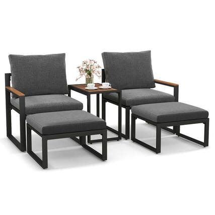Front. Pefilos - 5 Pieces All-Weather Outdoor Conversation Set with Soft Cushions and 2 Ottomans, Conversation Set with Robust Aluminum - Gray.