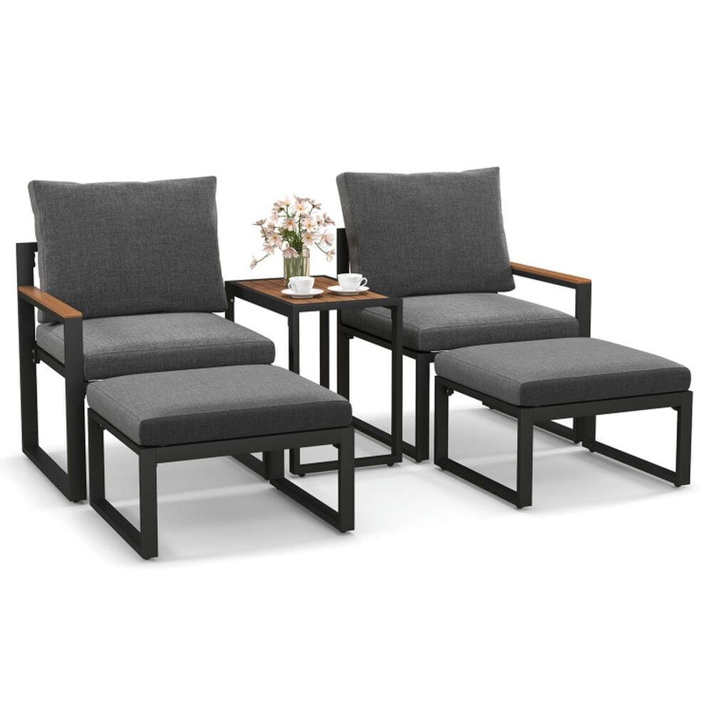 Front. Pefilos - 5 Pieces All-Weather Outdoor Conversation Set with Soft Cushions and 2 Ottomans, Conversation Set with Robust Aluminum - Gray.