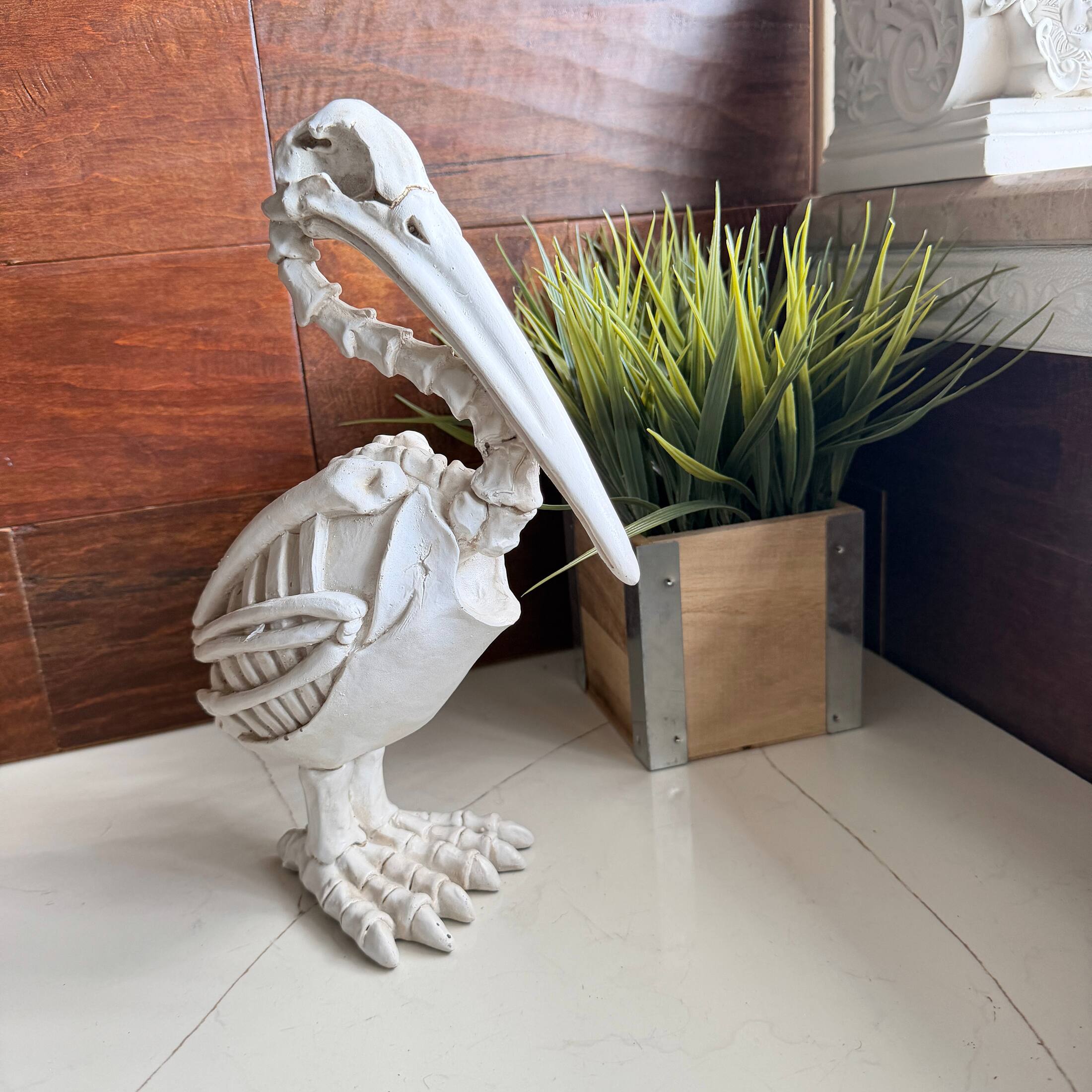 Alt View 5. Fancy That - Pelican Skeleton Statue White Distressed Resin Gothic Tabletop Decor 11.5 Inch - White.