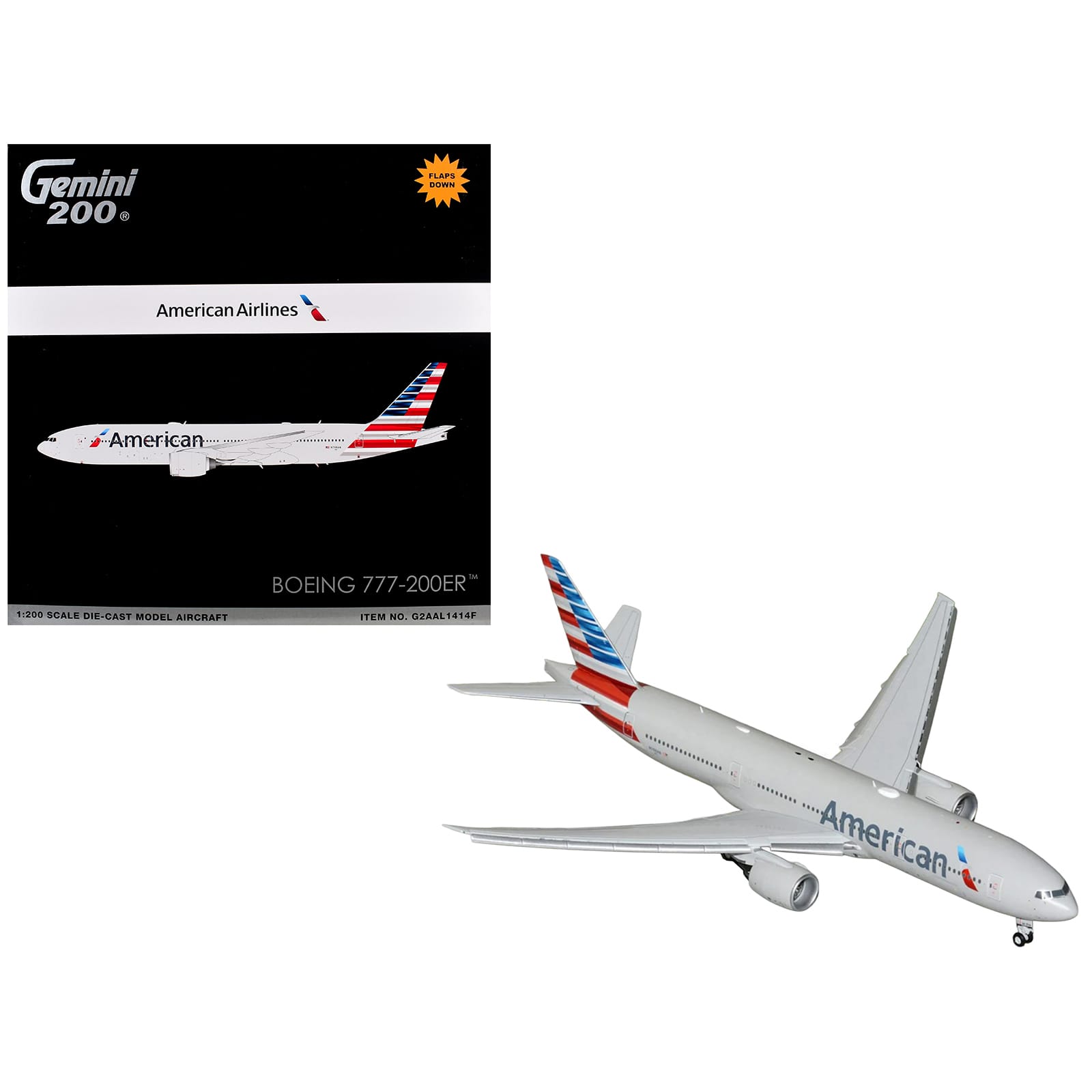 Boeing 777-200ER Commercial Aircraft with Flaps Down Silver with Striped Tail 1/200 Diecast Model Airplane by GeminiJets price history on PriceWatchPro