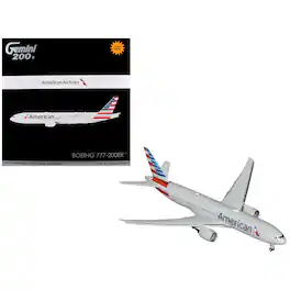 Boeing 777-200ER Commercial Aircraft with Flaps Down Silver with Striped Tail 1/200 Diecast Model Airplane by GeminiJets