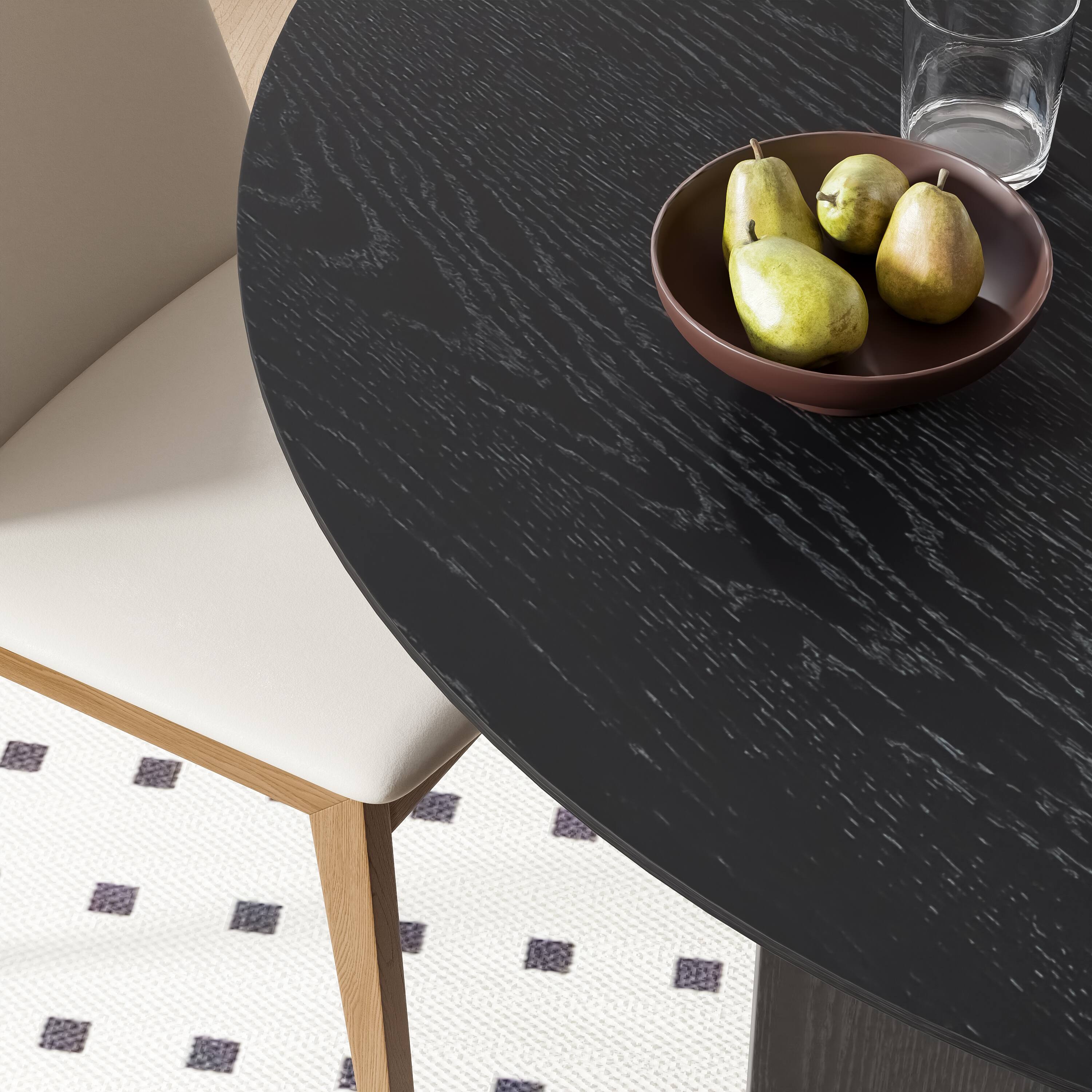 Left. Lirago - 42in. Arched Leg Round Dining Table Black Finish Solid Wood Timeless Style,Seats 6 People - Black.