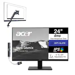 Acer - Vero V247Y Gbmix FHD IPS Monitor, 4ms, VESA, Speakers w/DKZ Hub, (UM.QV7AA.G03) & Ergoflexy Single Mount Arm - Black