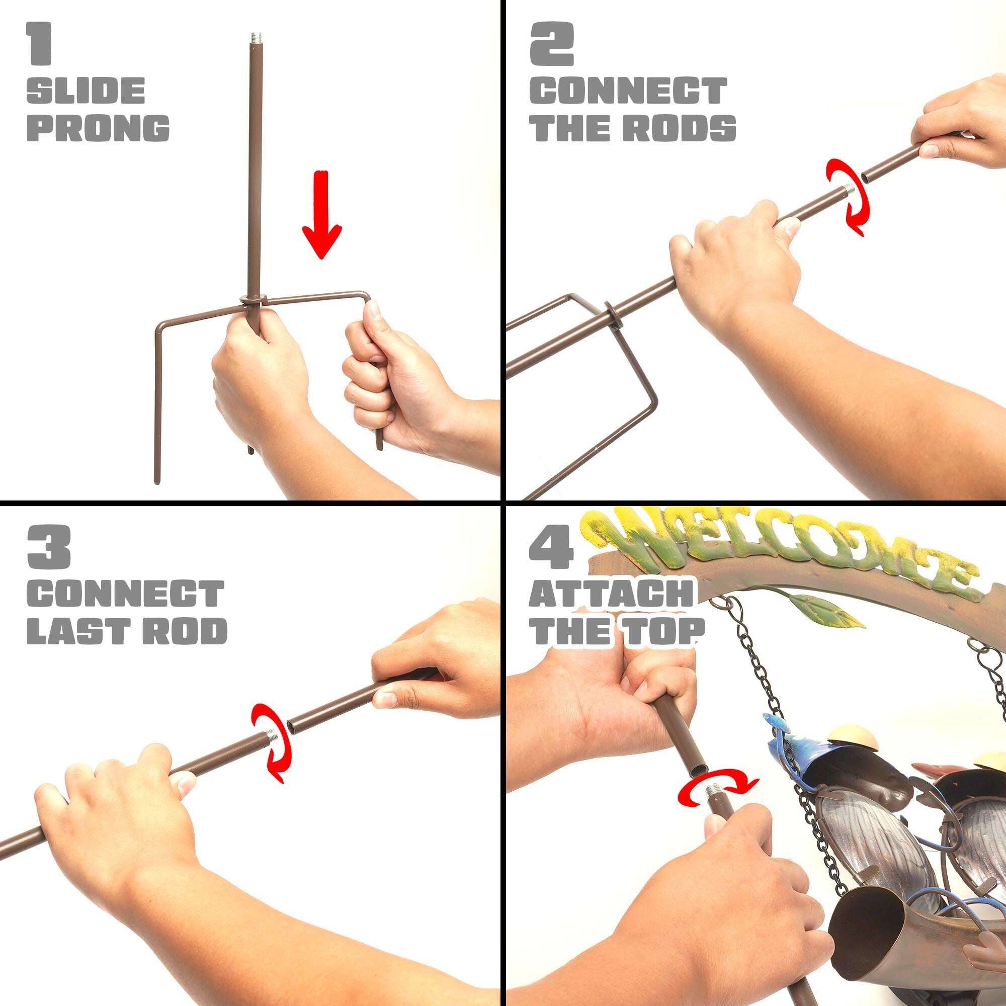 1. Slide Prong  
2. Connect the Rods  
3. Connect Last Rod  
4. Attach the Top