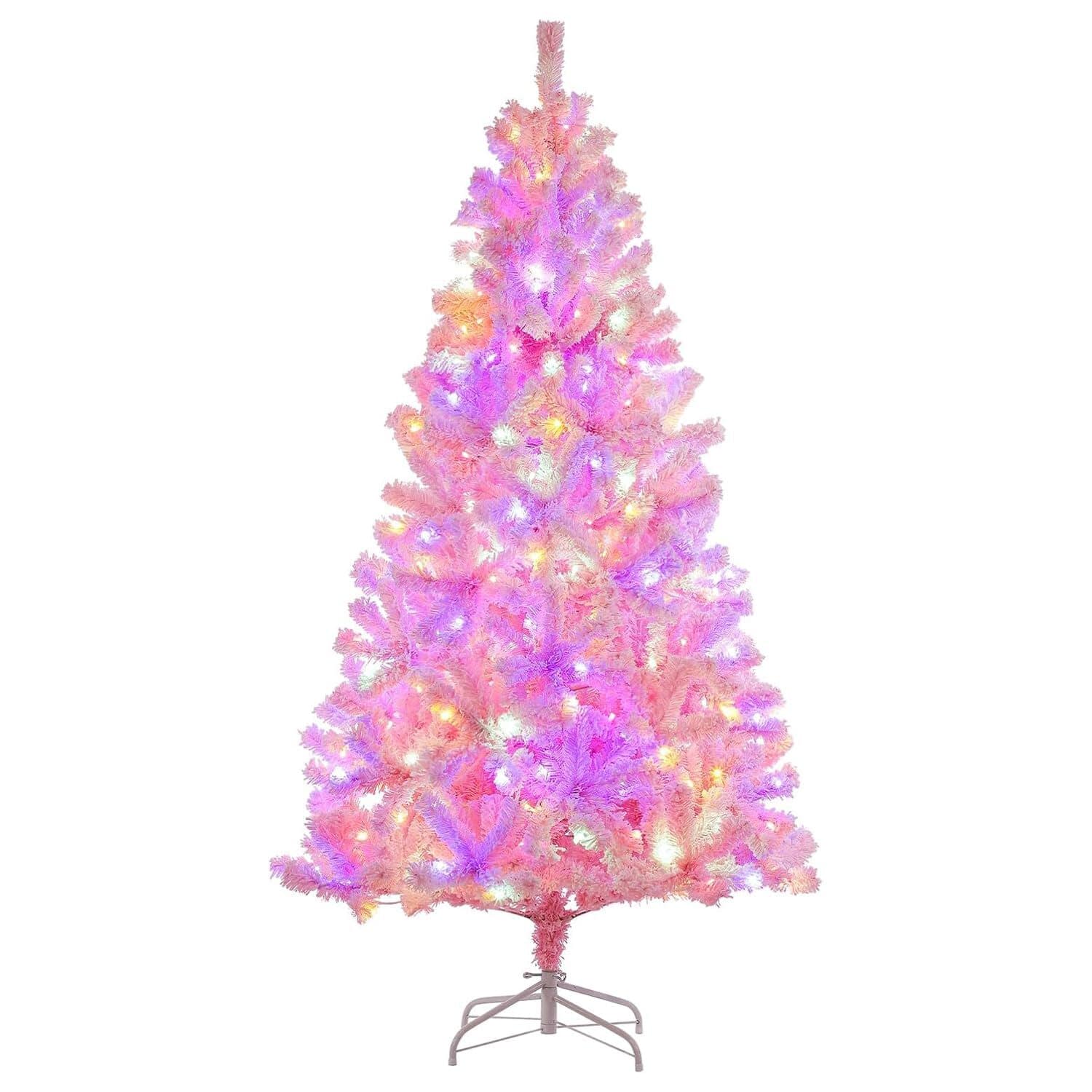Jojoka - 6ft Artificial Christmas Tree, Prelit Snow Flocked Christmas Tree for Seasonal Holiday - Pink