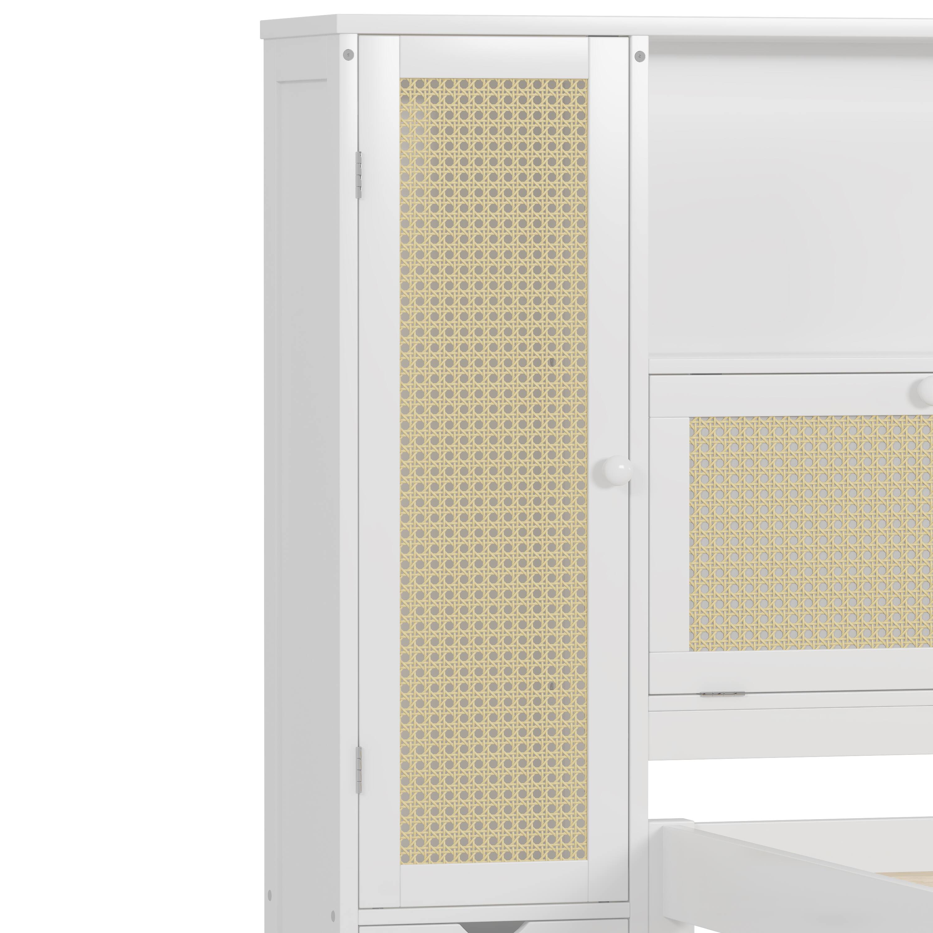 Alt View 7. Tiramisubest - Twin Size Wooden Multifunctional Platform Bed with Two Storage Lockers, Drawer, and Storage Shelf on Headboard - White.