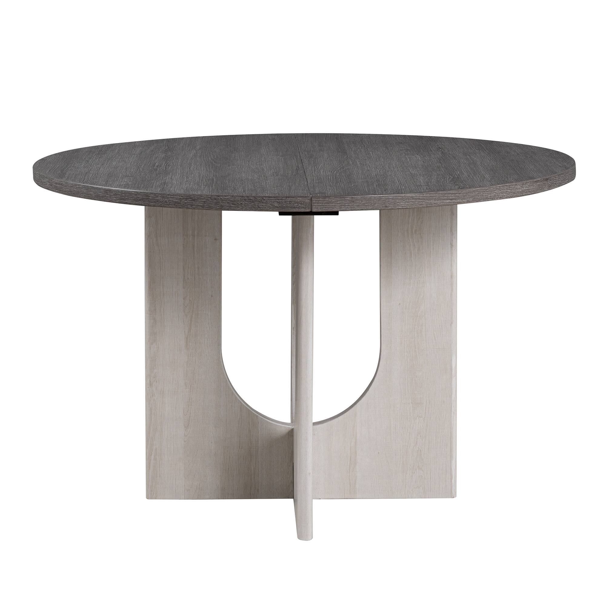 Alt View 1. Vaczon - 47.3" Round Dining Table – U-Shaped Pedestal Base, Rubberwood & Engineered Wood, Perfect for Kitchen or Dining Room - Gray.