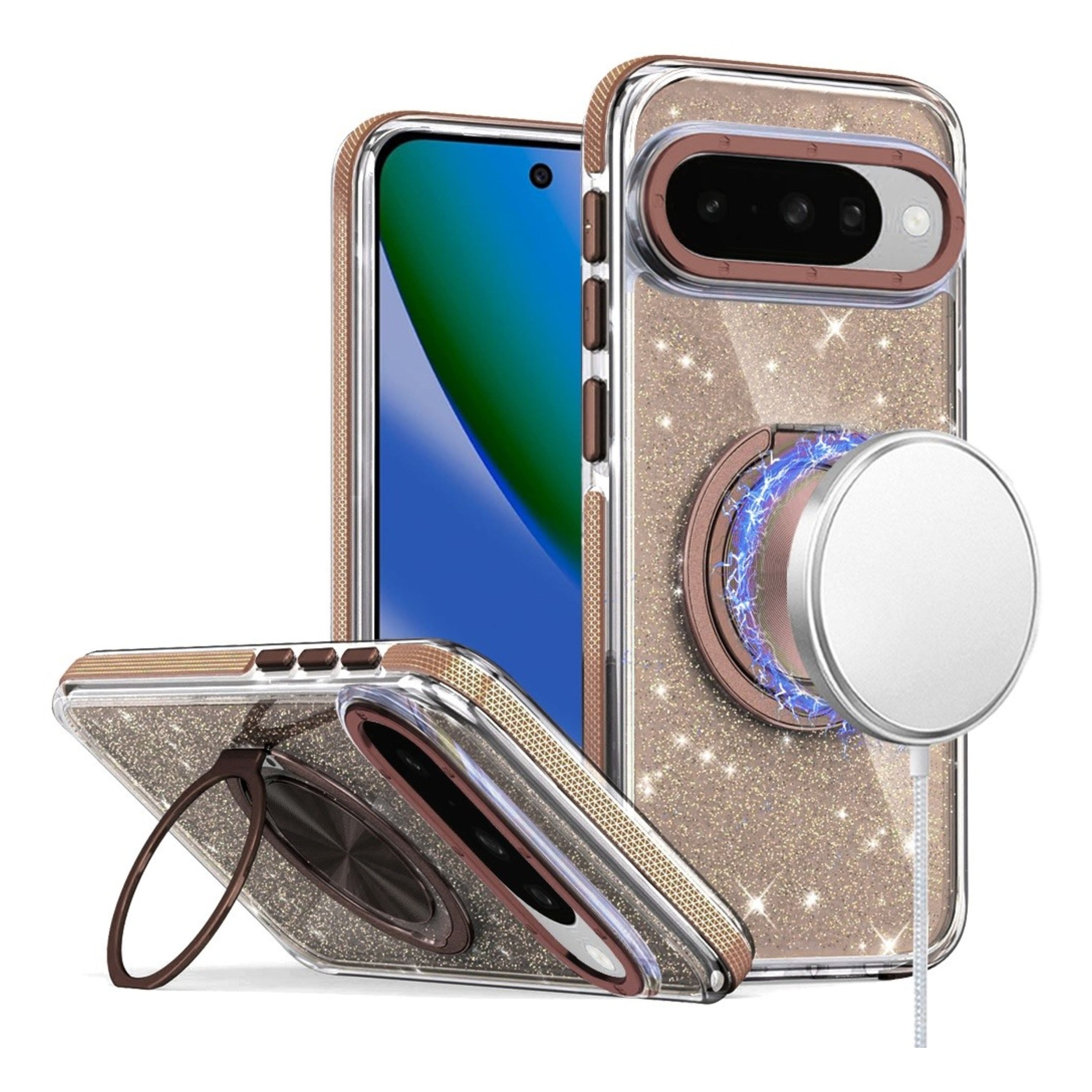Kitcheniva - Glitter Magnetic Ring Stand Case With Tempered Glass For Google Pixel 10 / 10 Pro - Gold price history on PriceWatchPro