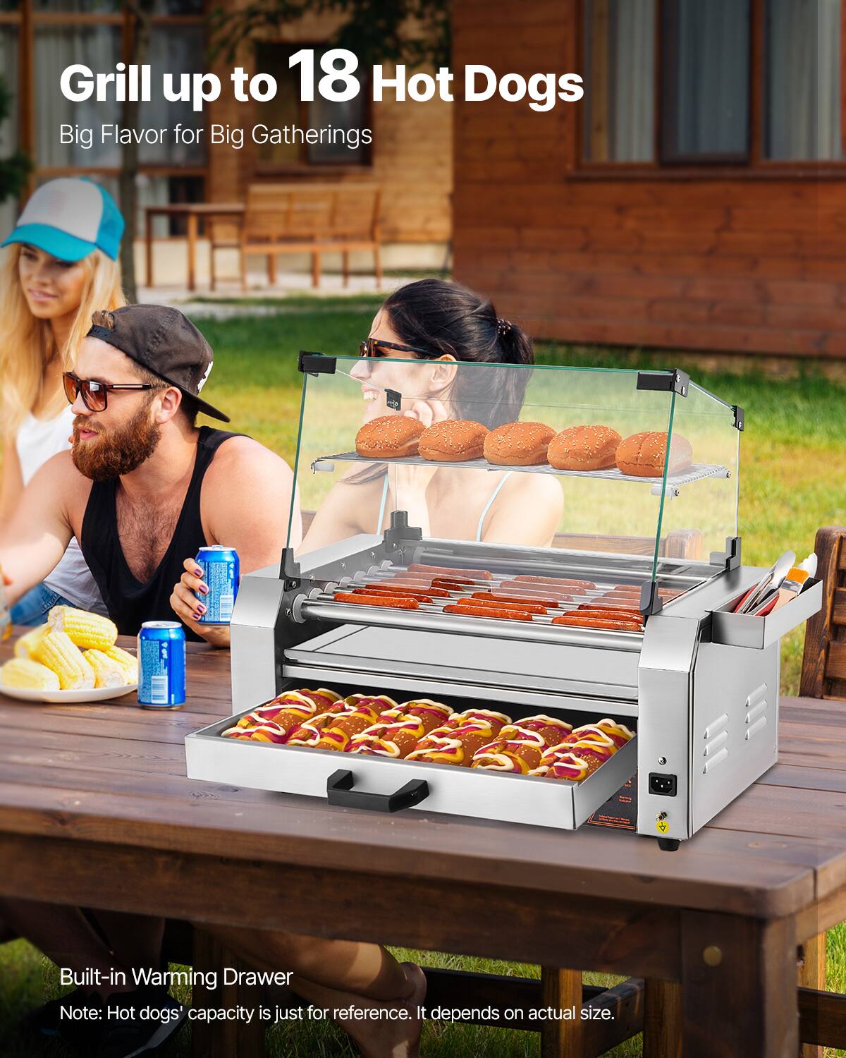 Grill up to 18 Hot Dogs  
Big Flavor for Big Gatherings  

Built-in Warming Drawer  
Note: Hot dogs' capacity is just for reference. It depends on actual size.