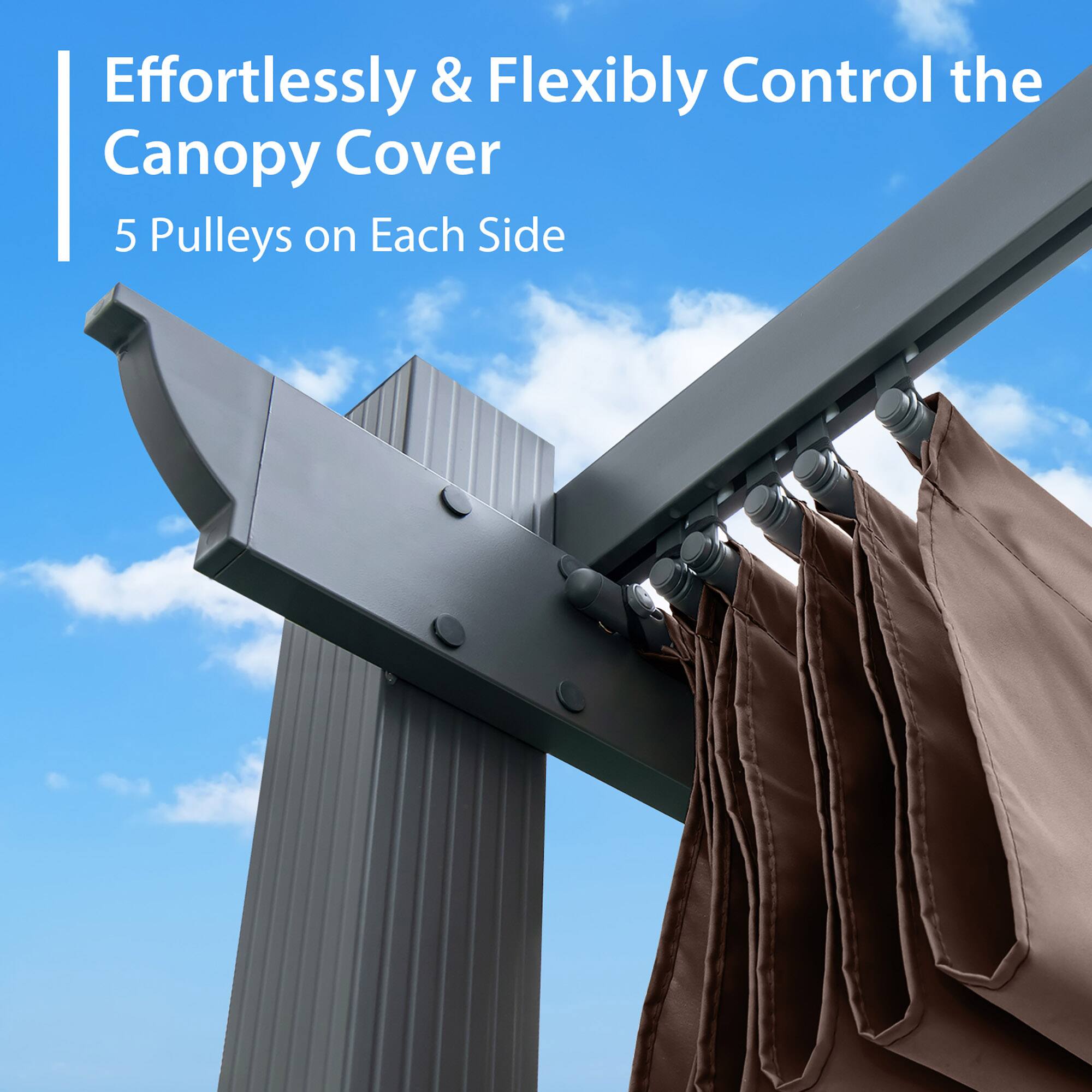 Effortlessly & Flexibly Control the Canopy Cover  
5 Pulleys on Each Side