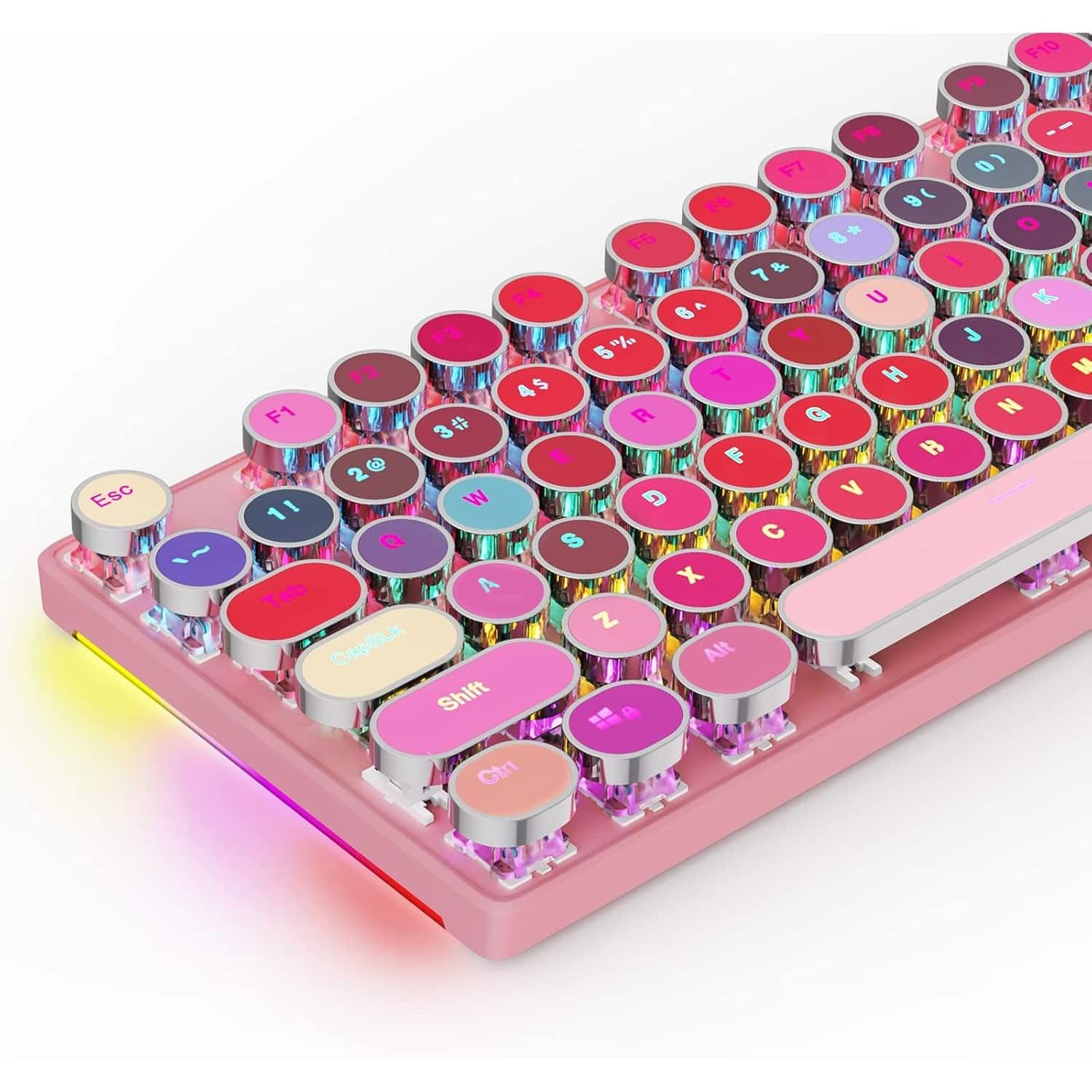 PARKER SLATER - Mechanical gaming keyboard with 104 keys, blue switches, rainbow backlight, metal panel, and cute pink design - Blue Switch