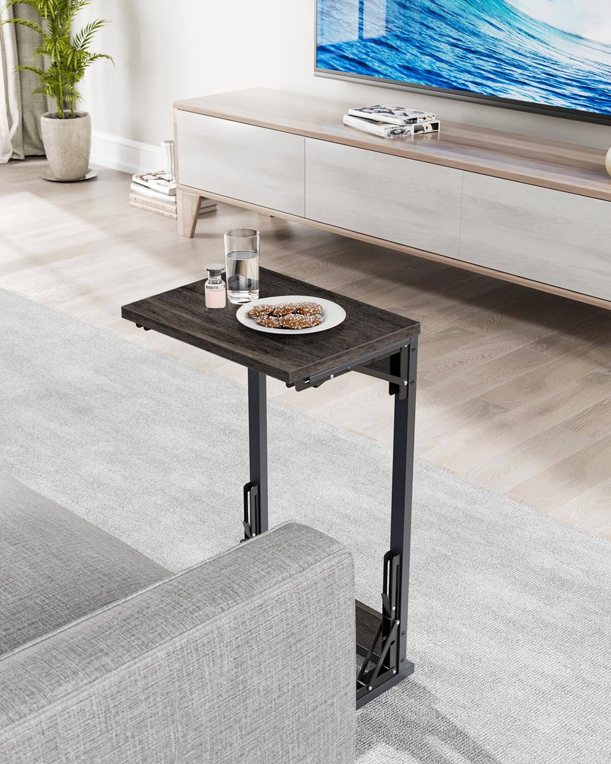 Alt View 2. Fabibe - Tv Tray Table For Dinner Foldable Laptop With Mouse Work C Shaped End Couch Sofa Side Desk Living Room - Brown 1.