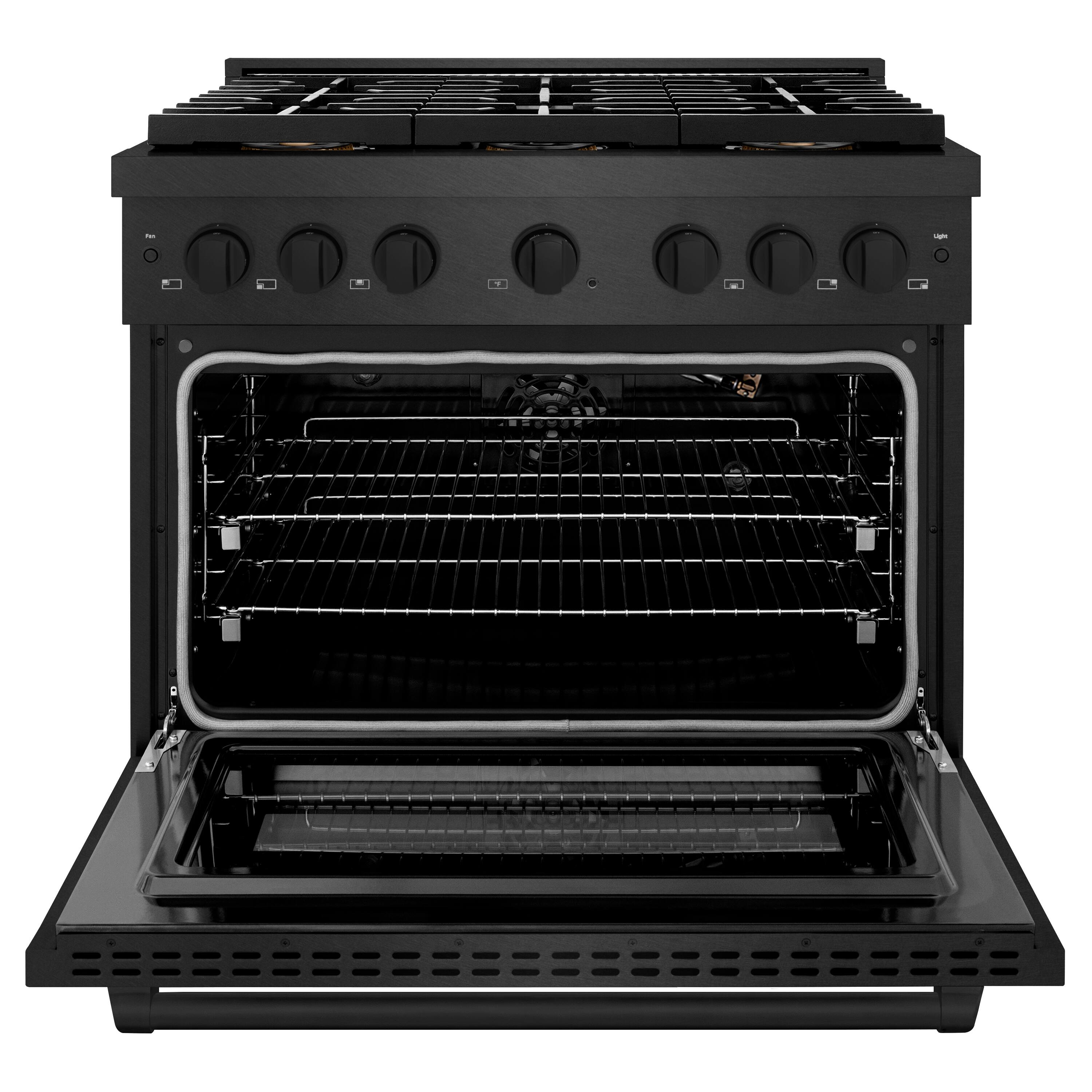 Angle. ZLINE - ZLINE 36 in. 5.2 cu. ft. Manual Clean Freestanding Gas Range with 6 Burner DuoPro Cooktop in Black Satin Stainless Steel - Black Satin Stainless Steel.