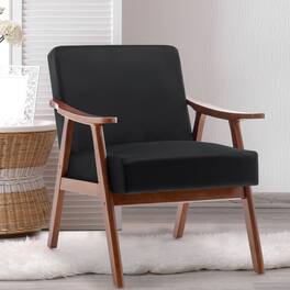 Meqiodas - Mid-Century Modern Chair, Living Room Chair with Solid Wood Frame, Accent Chair Extra-Thick Backrest - Black