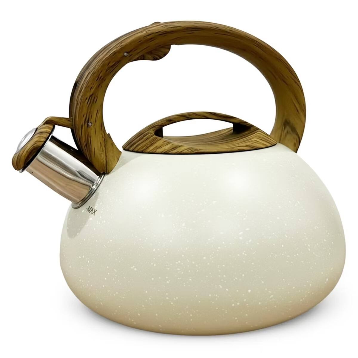 Luminuxe - Stainless Steel Whistling Tea Kettle, 2.4 QT Fast Boil Tea Pot with Heat Resistant Handle - White Marble