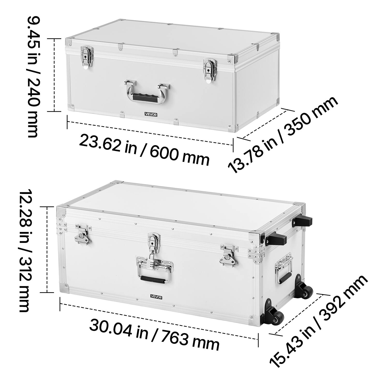 9.45 in / 240 mm  
12.28 in / 312 mm  
13.78 in / 350 mm  
23.62 in / 600 mm  
30.04 in / 763 mm  
15.43 in / 392 mm