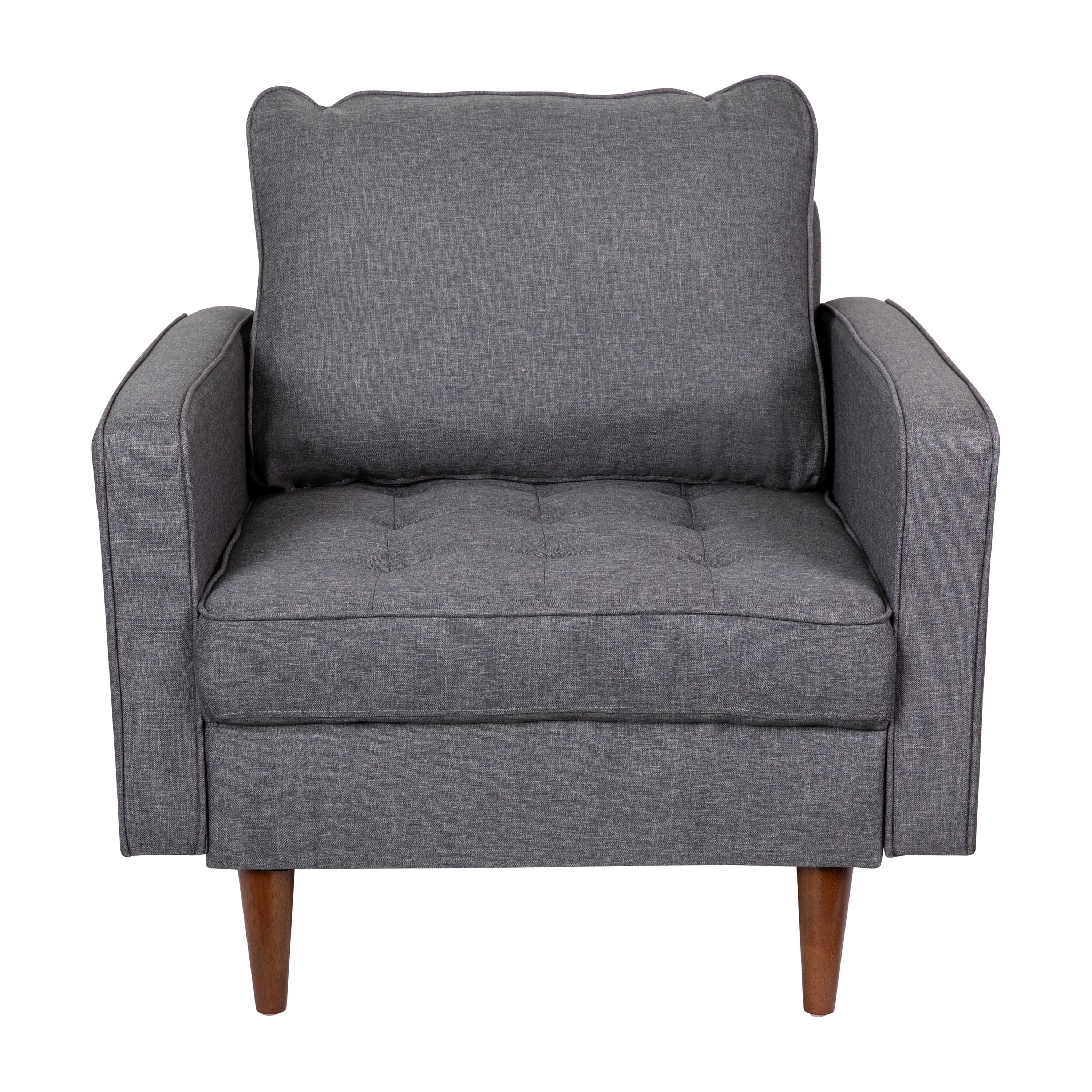 Alt View 9. Emma + Oliver - Holden Upholstered Mid-Century Modern Pocket Spring Accent Chair with Wooden Legs and Removable Back Pillows - Dark Gray.