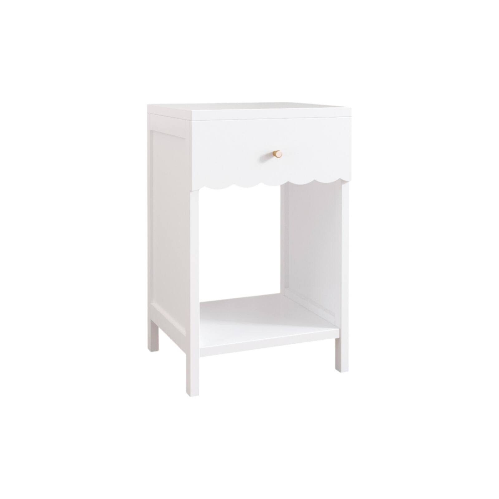 Alt View 5. HTUTWOO - Nightstand with Drawer & Open Shelf, Scalloped Edge Minimalist Side Table, Easy to Use for Bedroom/Kids’ Space - White.