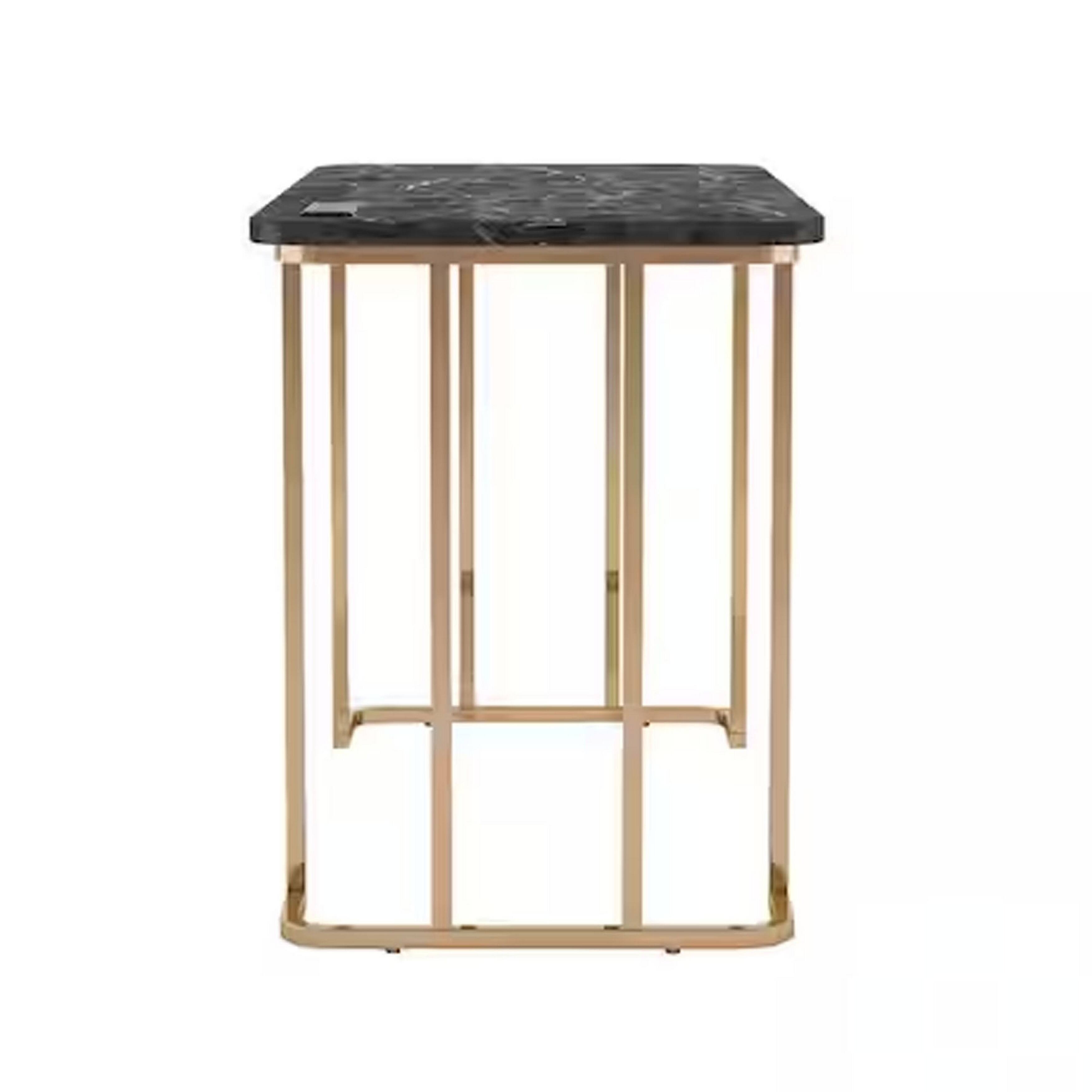 Left. Manhattan Lane - Jenny 47 Inch Desk, USB Power Outlet, Gold Metal Legs, Black Faux Marble - Gold, Black.