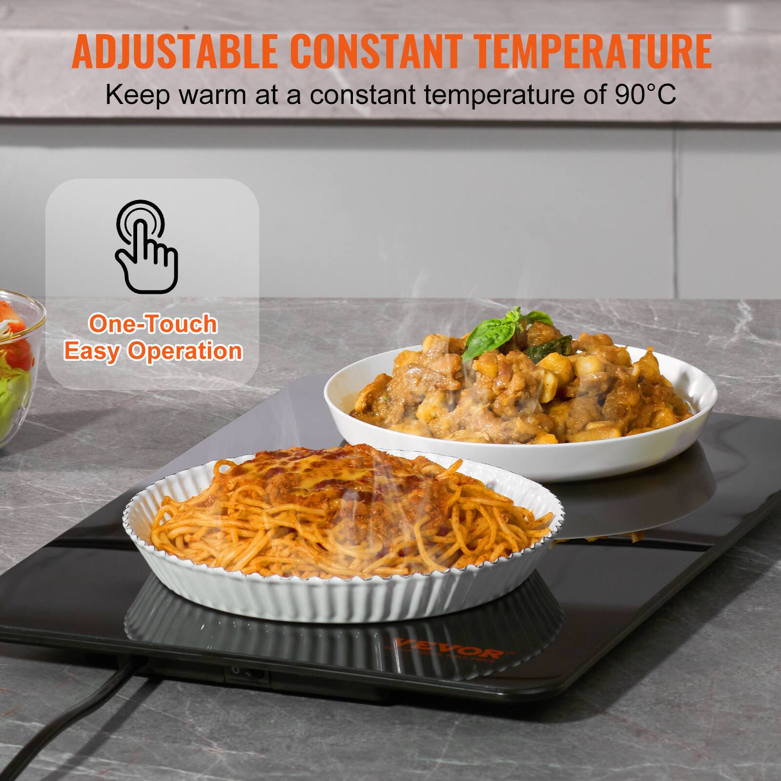ADJUSTABLE CONSTANT TEMPERATURE  
Keep warm at a constant temperature of 90°C  
One-Touch Easy Operation  
VEVOR