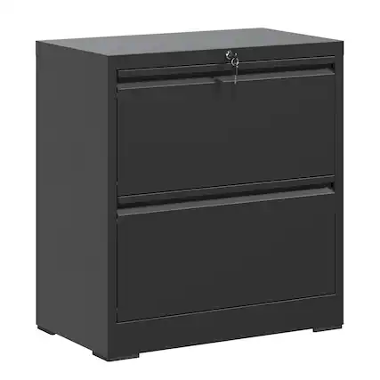 Front. Dexmalle - Dexmalle-2 Drawer Lateral Metal File Cabinet with Lock-Black.