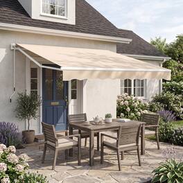 Gymax - 10 x 8.2 ft Outdoor Patio Retractable Awning Polyester Sunshade Cover w/ Manual Crank Handle Deck - Beige