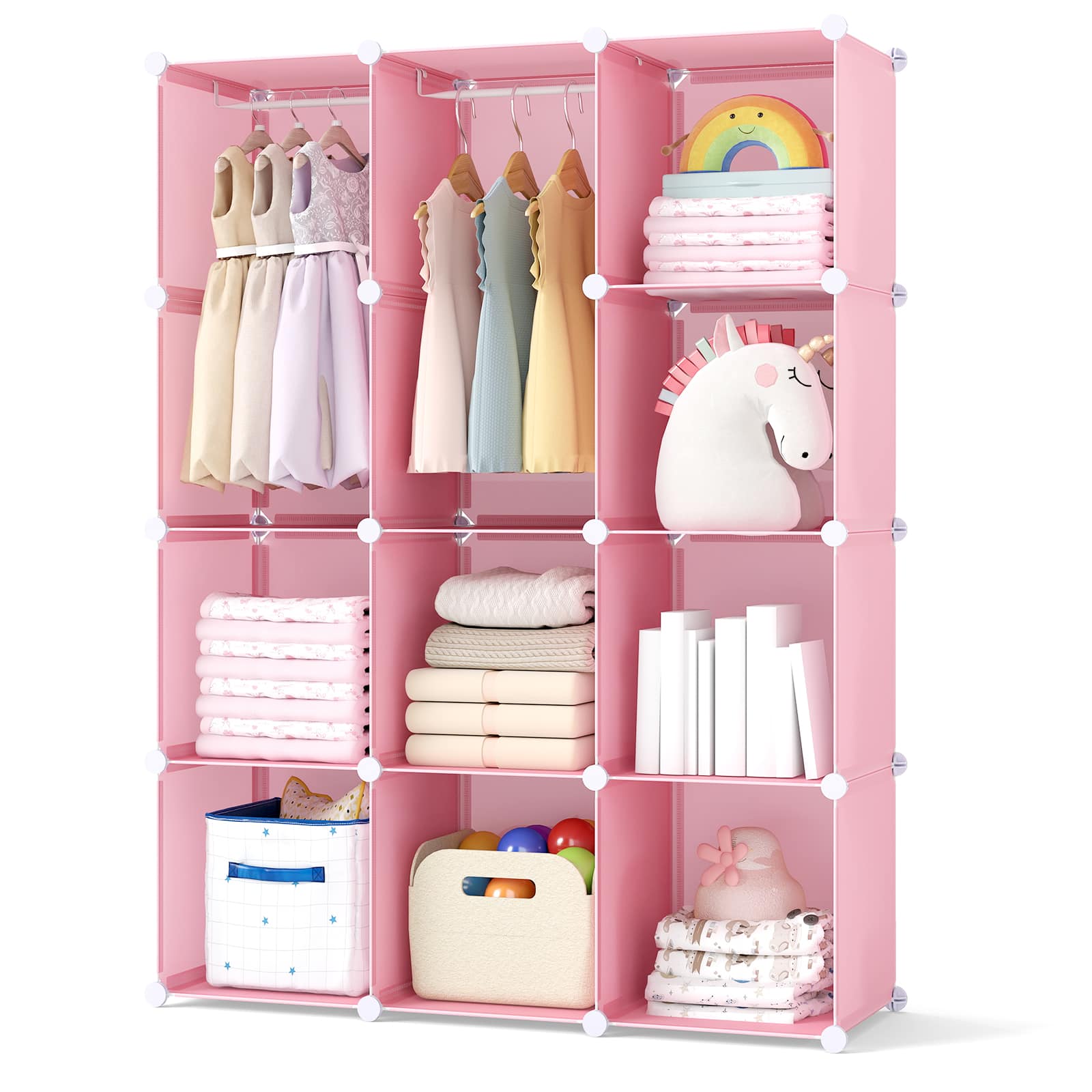 Costway - 10-Cube Modular Baby Wardrobe Closet with Hanging Rods & Open Shelves for Clothes - Pink price history on PriceWatchPro
