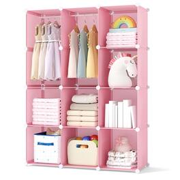 Costway - 10-Cube Modular Baby Wardrobe Closet with Hanging Rods & Open Shelves for Clothes - Pink
