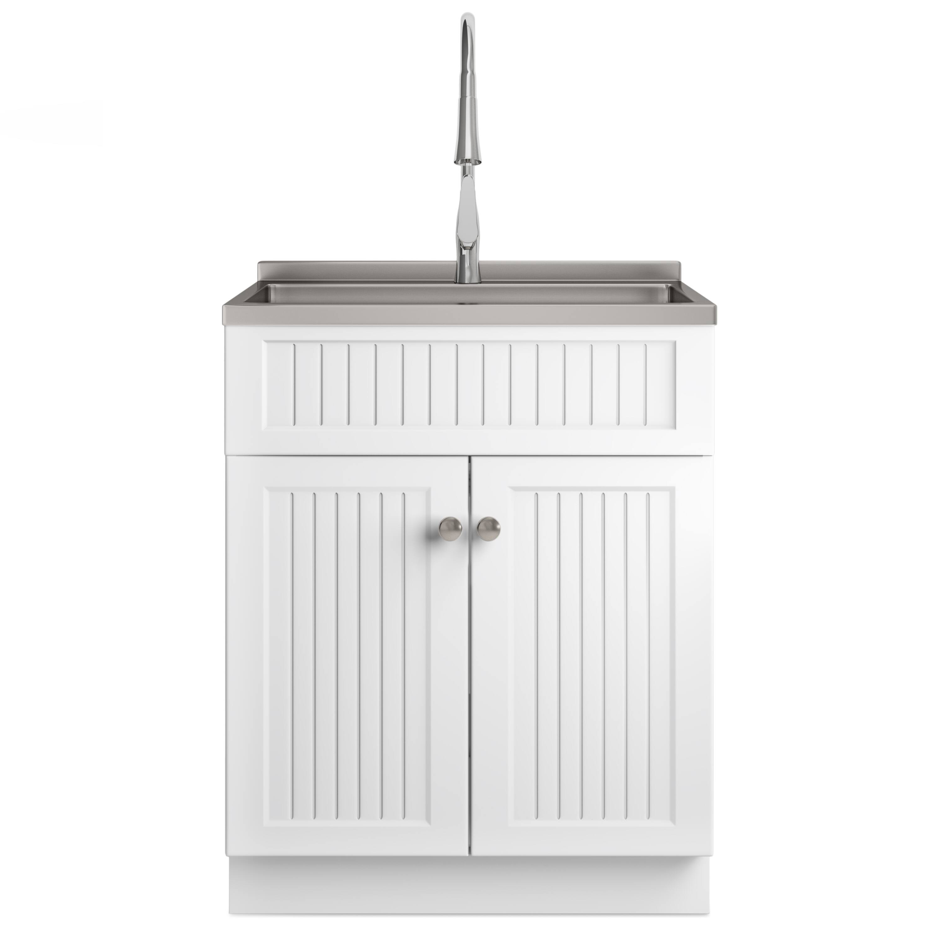 Left. Simpli Home - Beckham  All-in-One 28-inch Utility Sink & Cabinet - Pure White.