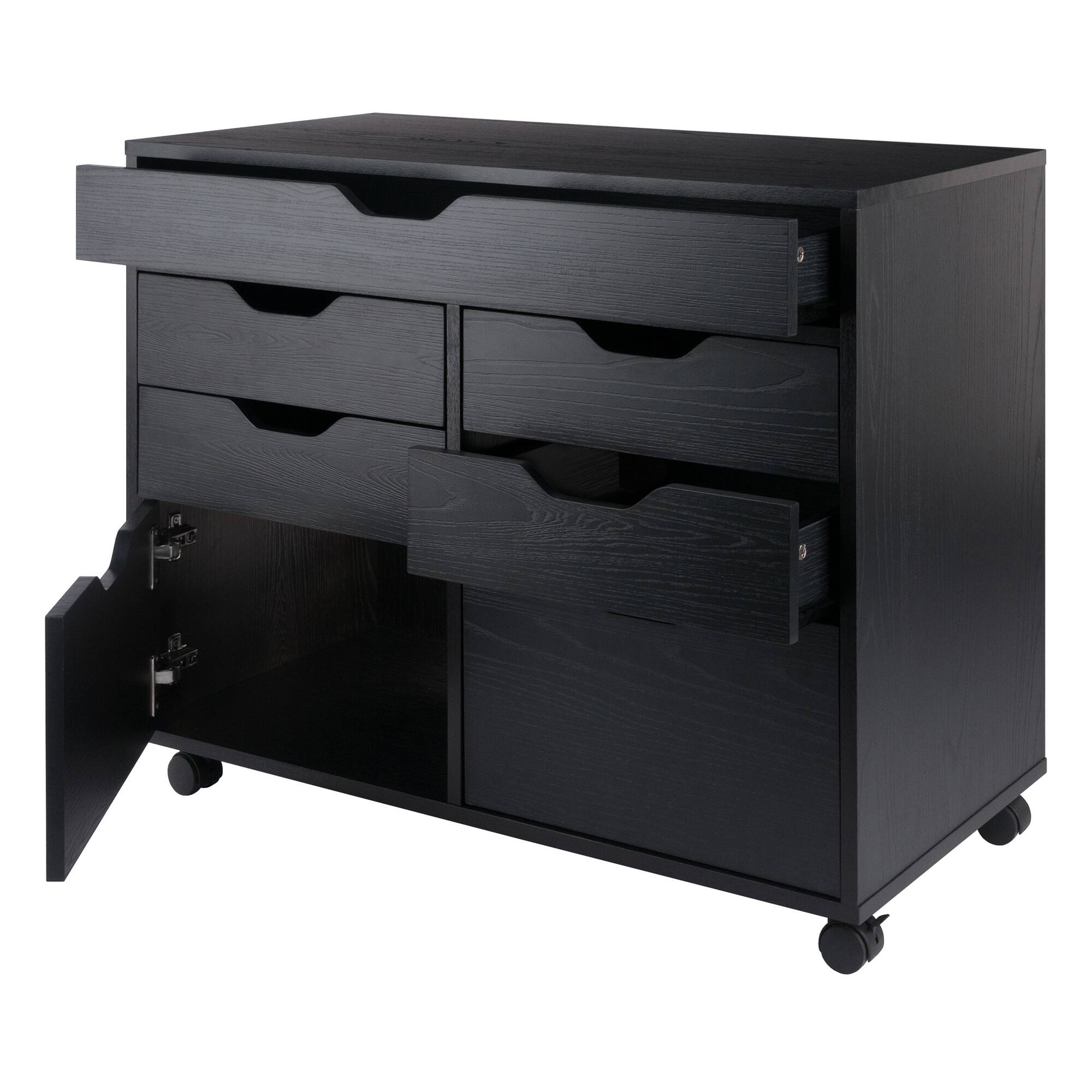 Winsome Wood Halifax 5 Drawer Multi Storage Mobile Cabinet Black - Best Buy