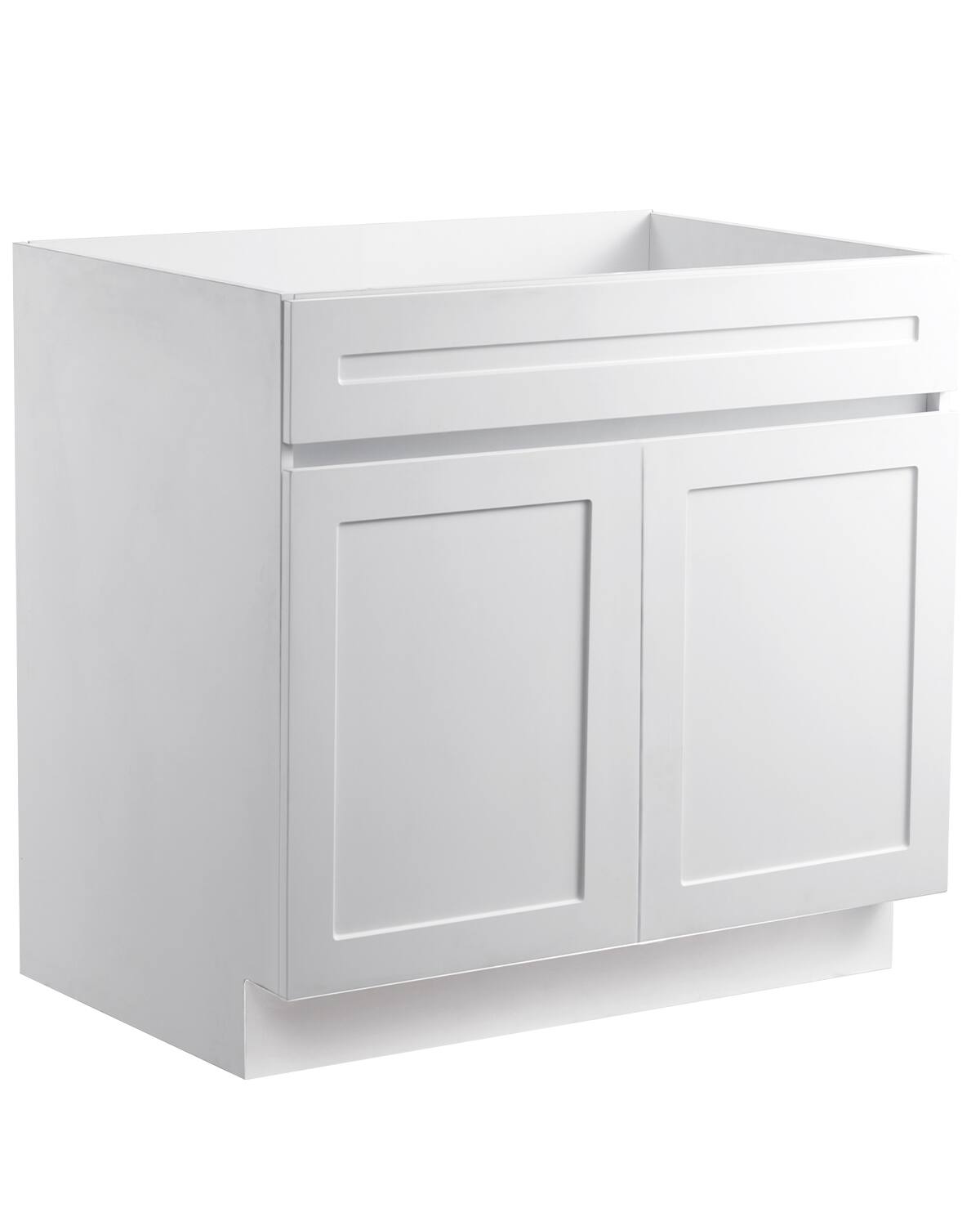 Front. VEVOR - White Shaker Base Cabinet, 36-Inch Unassembled Sink Base Cabinet, 36" W x 24" D x 34.5" H Ready to Assemble Cabinet - White.