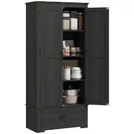 Homcom - 69" Kitchen Pantry Storage Cabinet, Farmhouse Freestanding Pantry Cabinet with 2 Doors, Drawer and Adjustable Shelves - Black