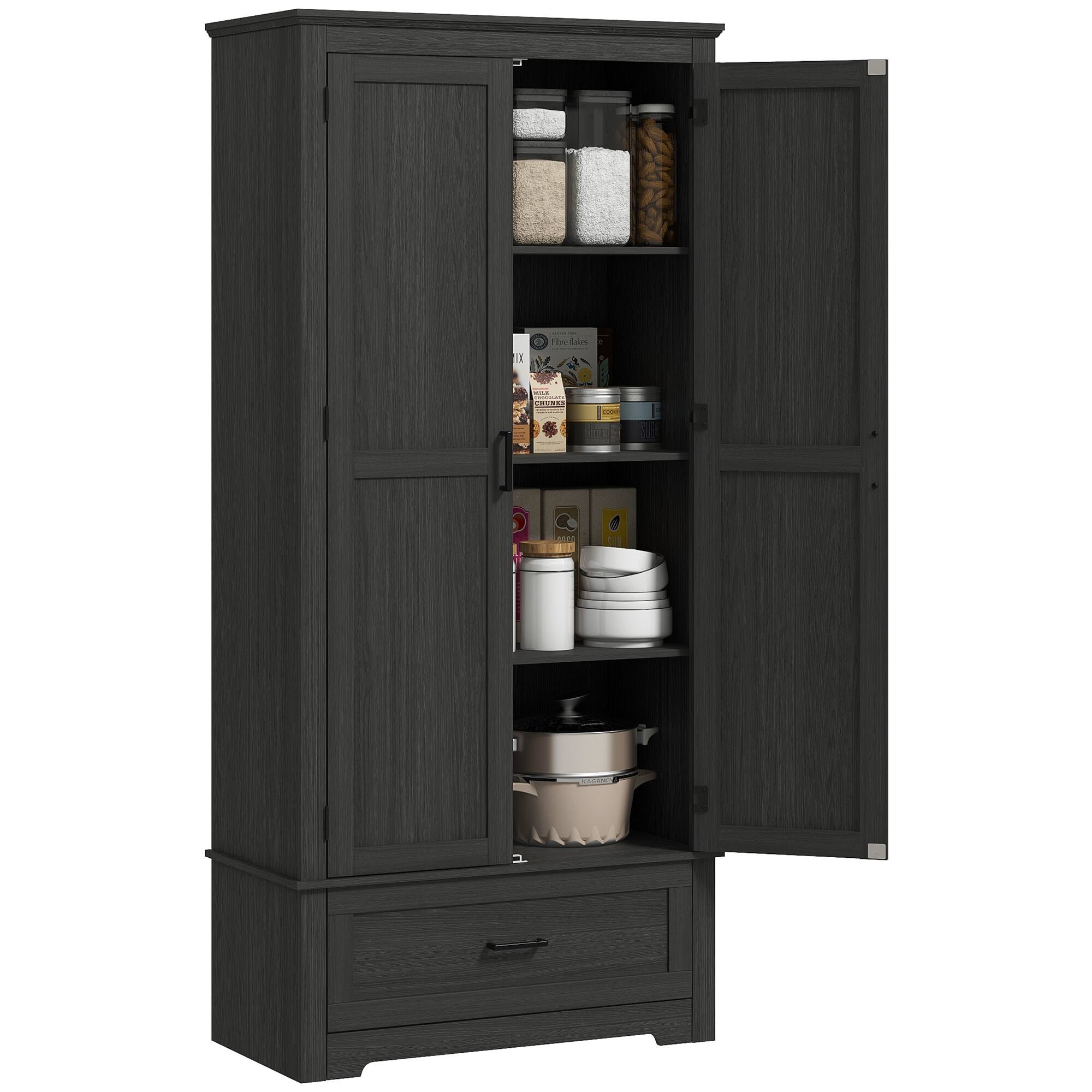 Homcom - 69" Kitchen Pantry Storage Cabinet, Farmhouse Freestanding Pantry Cabinet with 2 Doors, Drawer and Adjustable Shelves - Black