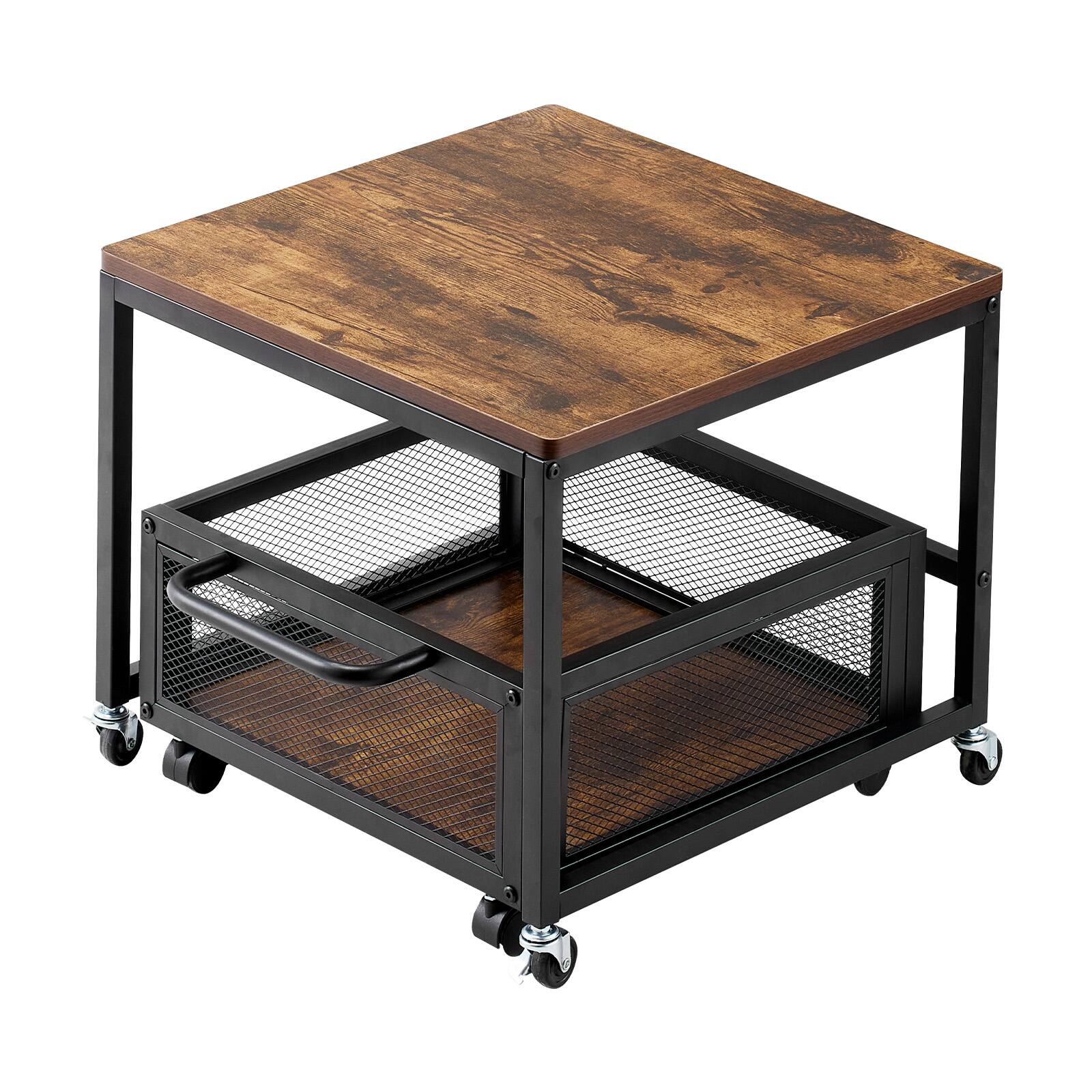 Alt View 5. VEVOR - Mini Fridge Stand with Storage, 198 lbs Mini Fridge Table with Movable Storage Cart & Swivel Wheels - Light Brown.