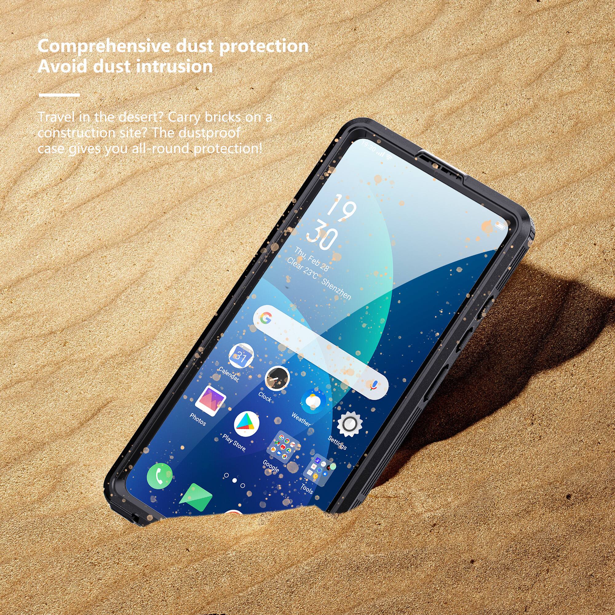 Comprehensive dust protection  
Avoid dust intrusion  

Travel in the desert? Carry bricks on a construction site? The dustproof case gives you all-round protection!  

19:30  
Fri, 30 Feb 28  
23°C  
Shenzhen  

31  
Clear  

Clock  
Weather  
Play Store  
Google  
Settings  
Photos