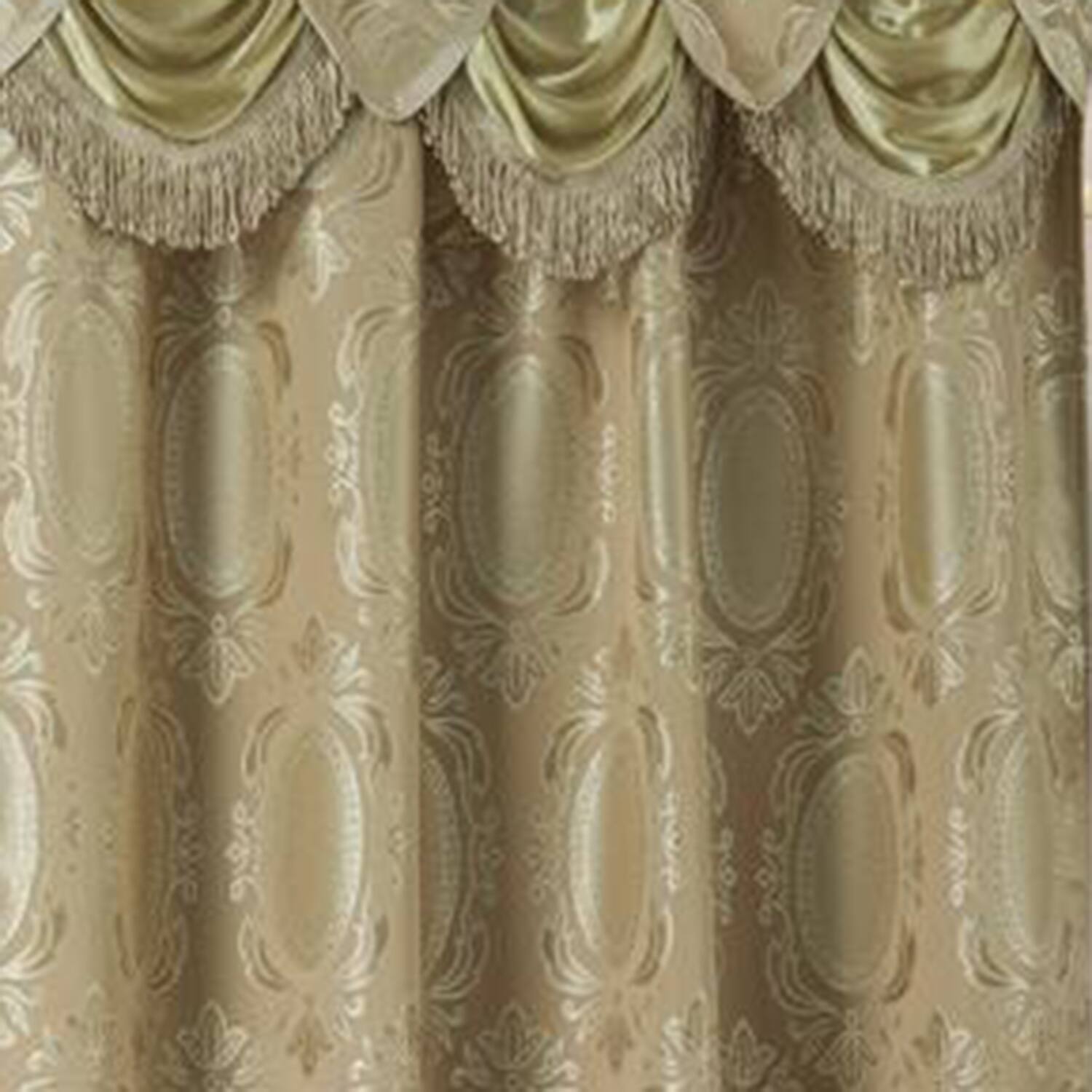 Left. Olivia Gray - Olivia Gray Kenyon Damask Textured Jacquard Single Rod Pocket Curtain Panel Valance in 54 x 84 Taupe - Taupe.